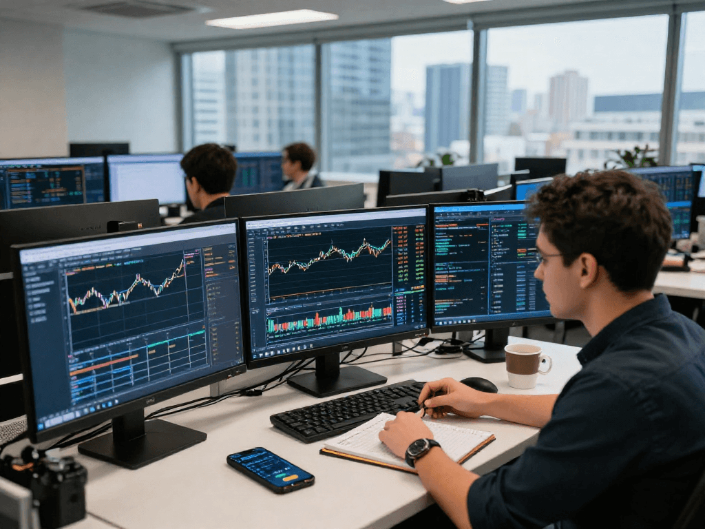使用MetaTrader 5进行市场分析的交易者,展示多种金融工具与策略。